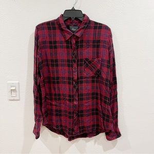 Rails Burgundy Plaid sparkle long sleeve button down shirt Sz L